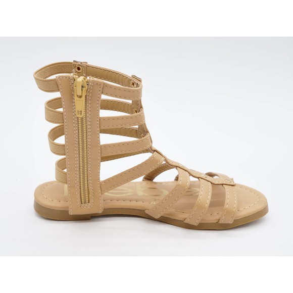 Bebe Girls Gladiator Sandals Big Girl 13 Brown Faux Leather Strappy Side Zipper - Picture 3 of 10